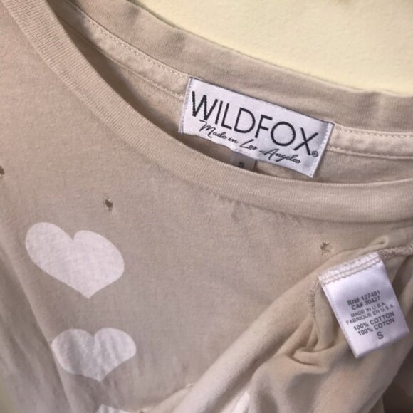 Wildfox Cotton Hearts Graphic Distressed Short Sleeve Tee Crop Soft Stretch Top - Picture 10 of 13